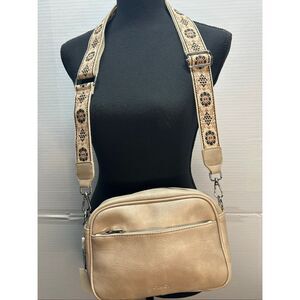 CLUCI Small Crossbody Bag Vegan Leather Boho Guitar Strap Beige NWT